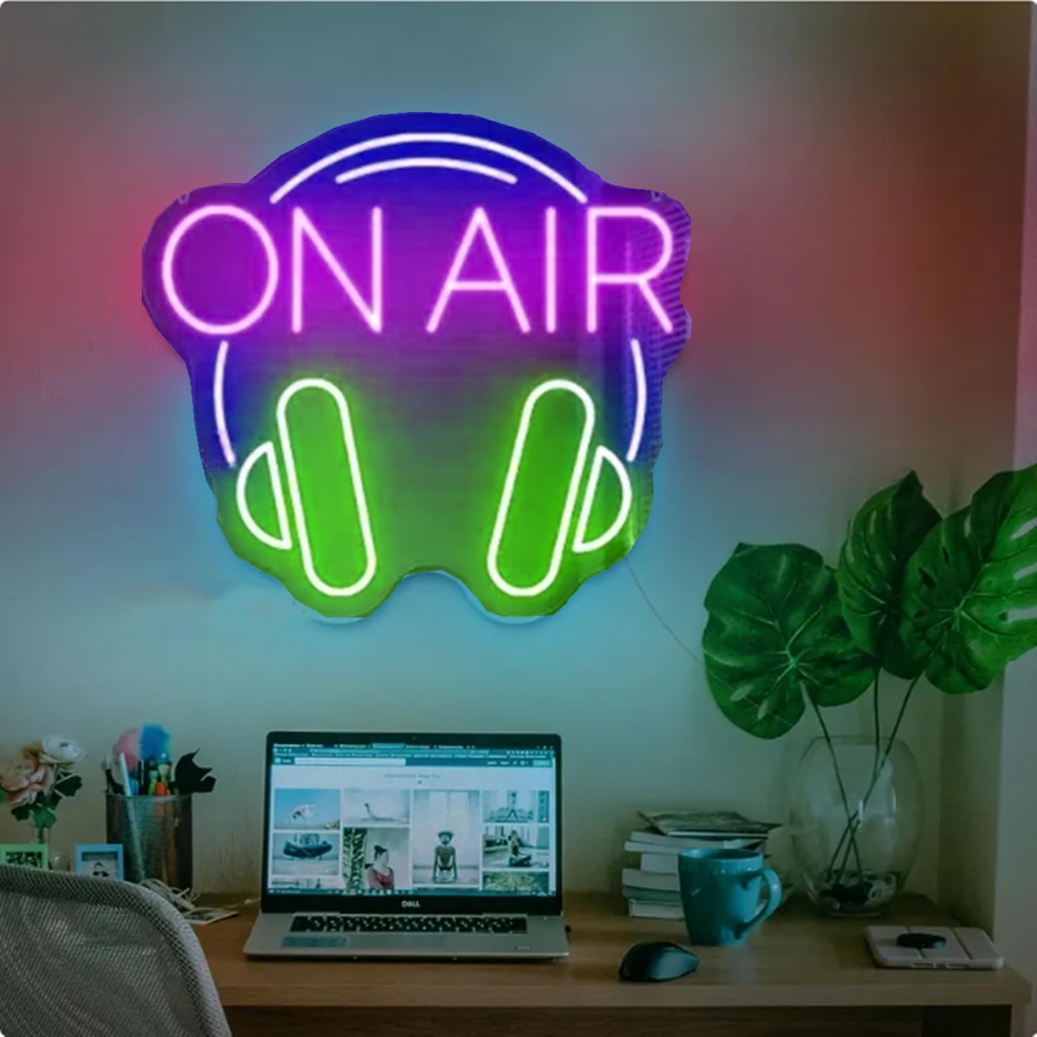 On Air mit Kopfhörer-Neonlichtschild für Twitch,Tiktok,Youtube-Streamer,Gamer-Liebhaber, On Air Aufnahmeschild mit Hängekette und dimmbarem Schalter für Studio, Wand, Schlafzimmer, Spielzimmer-Dekor