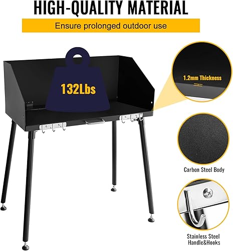 Miniatura 4 de Mesa de cocina de acero al carbono, mesa de horno holandés Camp Chef de 30 x 16 pulgadas, con parabrisas de tres lados y cuatro patas para parrilla,