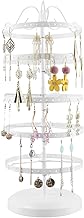 QWORK® Organizador Pendientes Giratorio de 5 Niveles, Soporte Joyas de Metal, Distancia Entre Niveles Ajustable, Capacidad de 210 Orificios para 105 Pares,Blanco