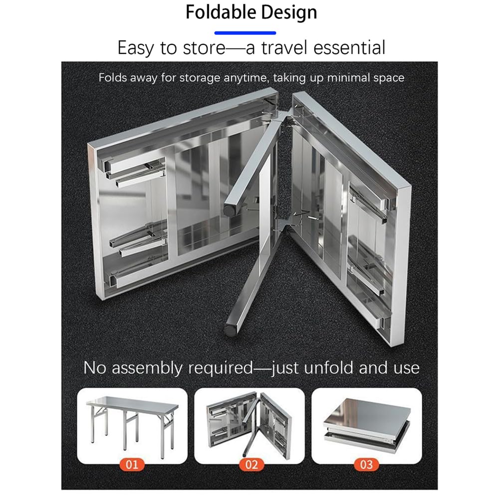 Mesa De Preparación Plegable De Acero Inoxidable, 150Cm Mesas De Trabajo Plegables Comerciales para Garajes, Cocinas, Restaurantes Y Bancos De Trabajo Al Aire Libre,Plata,L60*H55*W40