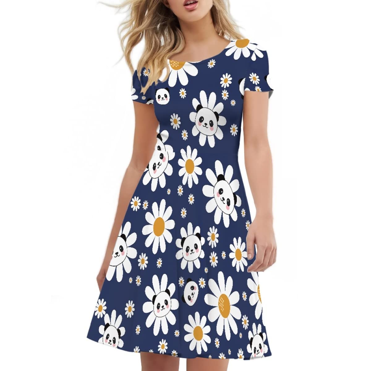 joo meryerJooMeryer Womens Summer Casual 3D Printed Dress Short Sleeve Flowy A-Line Midi Sundress