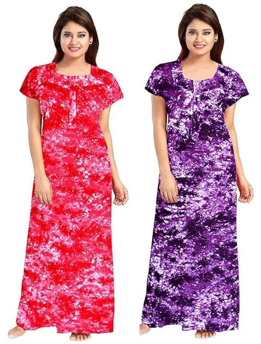 YUKATA Nighty for Women Cotton Printed Maxi Gown Ankle Length Nighty Night Dress Gown for Women Maxi - Free Size