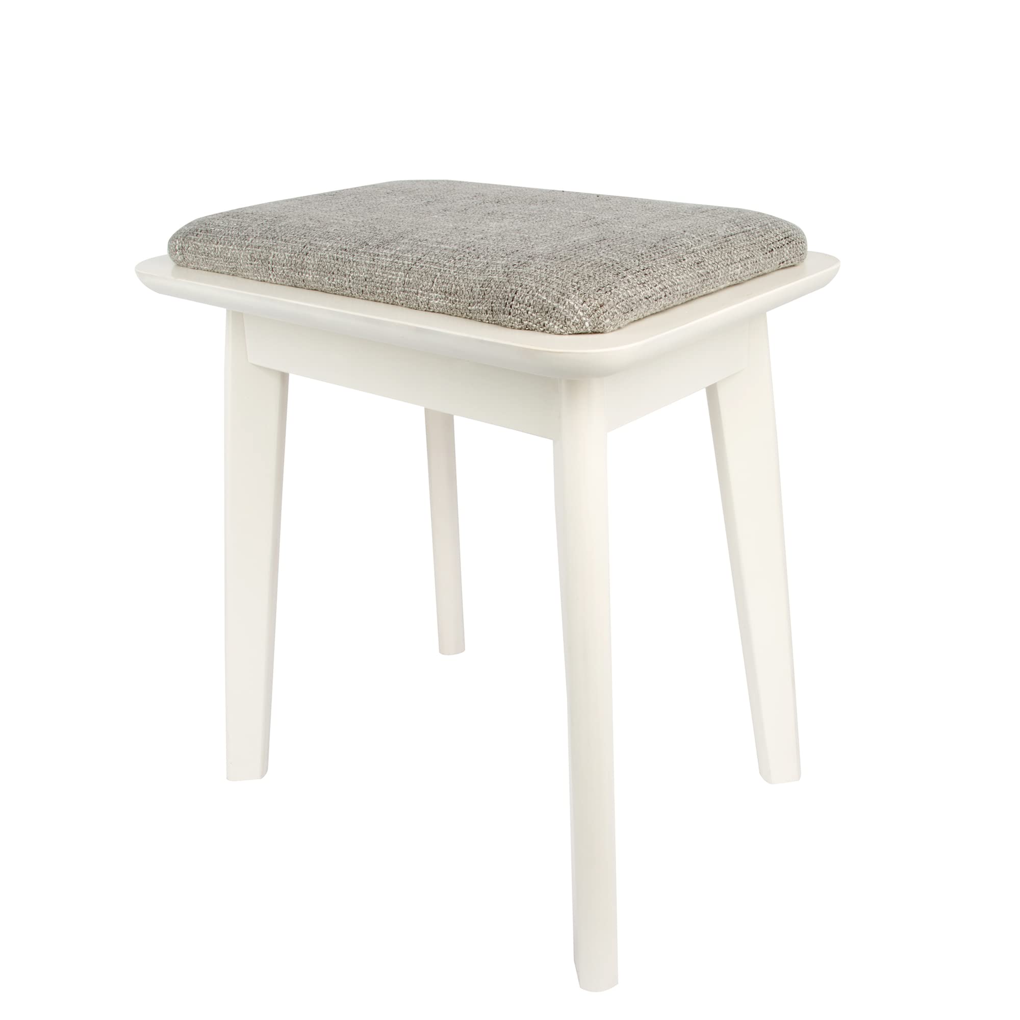 famobay Vanity Stool, White Framed Dark Grey Fabric Padded Cushioned Makeup Seat with Solid Wood Legs, Comfortable Piano Bench Easy Assembly Modern Chair, White-darkgrey