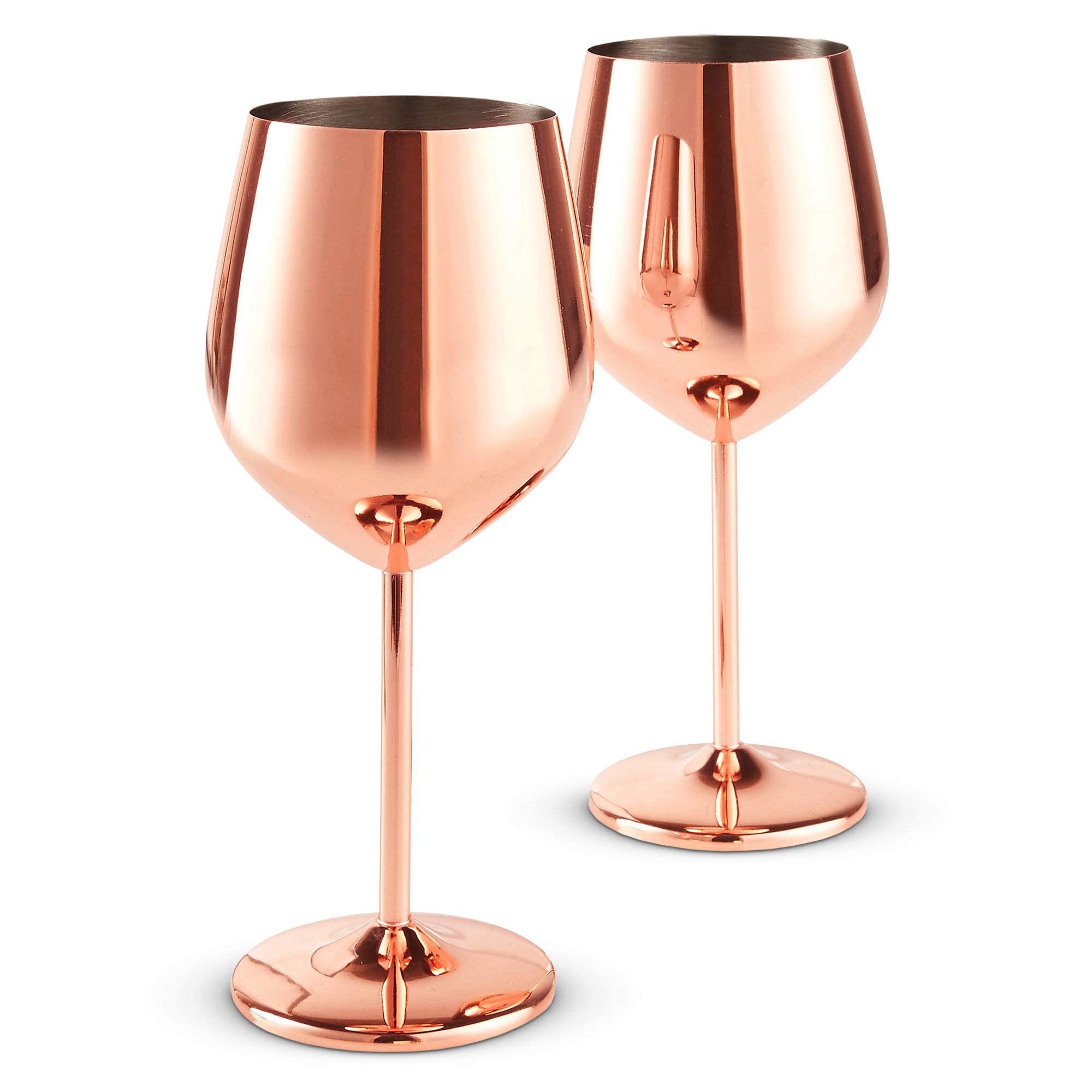 Wine Glasses, Set of 2 450ml Copper Stainless Steel Cocktail Glasses, Unbreakable Metallic Gin Glass Gift Set for Men & Women