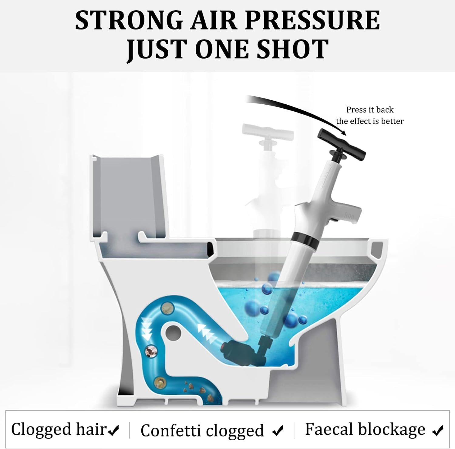 GLIVE (LABEL) Toilet Plunger, Stainless Steel Air Drain Plunger for Clogged Toilets, High Pressure Heavy Duty Toilet Plunger Manual Air Power Toilet Unblock a Shot 2