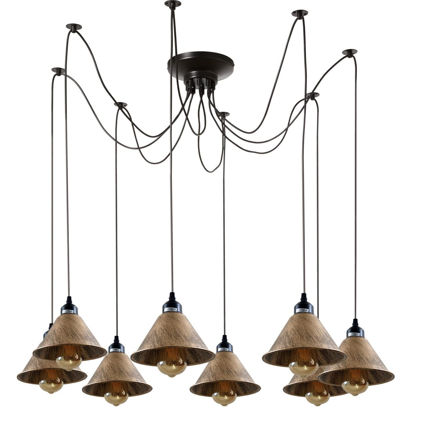 LEDSone 8 Heads Spider Pendant Light Industrial Metal Cone Shades with E27 Lamp Holder Adjustable DIY Vintage Hanging Ceiling Spider Pendant Lamp for Living Room Bedroom Bar Cafe (Brushed Copper) โ image 1