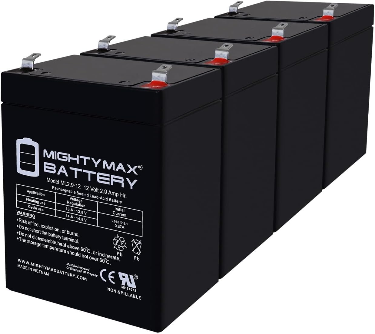 Mighty Max Battery 12V 2.9AH F1 SLA Replacement Battery Compatible with Troy Built Tillers Mulching Lawn Mower - 4 Pack