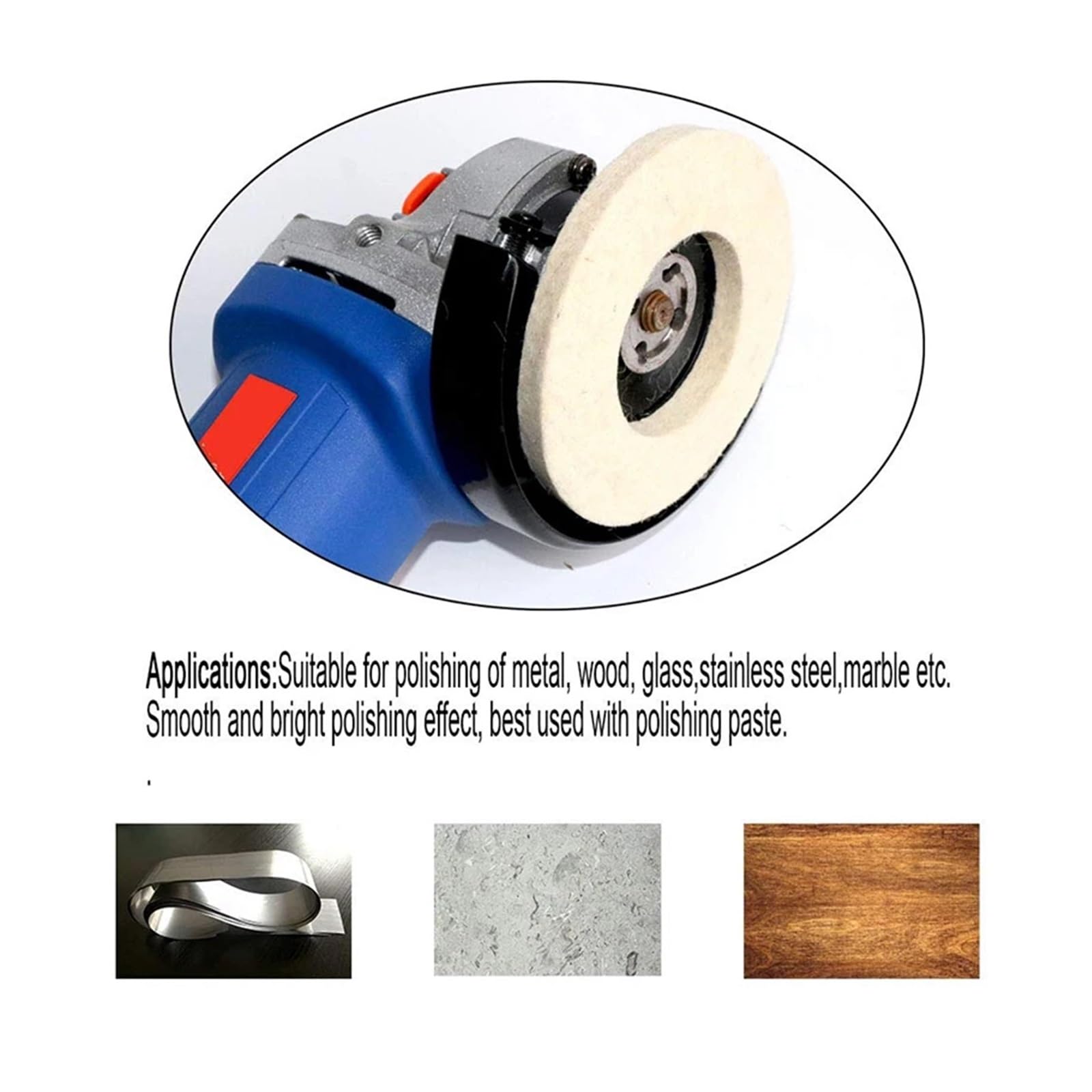 Polierscheibe für Tischschleifmaschine 4-Zoll-Polierscheibe aus Wollfilz, Polierpads for Winkelschleifer, Reinigungsscheibe for Metall, 100 mm x 16, Schleifmittel(2pcs)