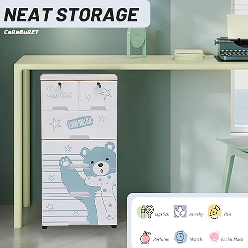 Miniatura 5 de CeRaBuRET Cajones de plástico con patrón de oso polar, armario de almacenamiento con 6 cajones, cajones de armario, organizador alto para salas de