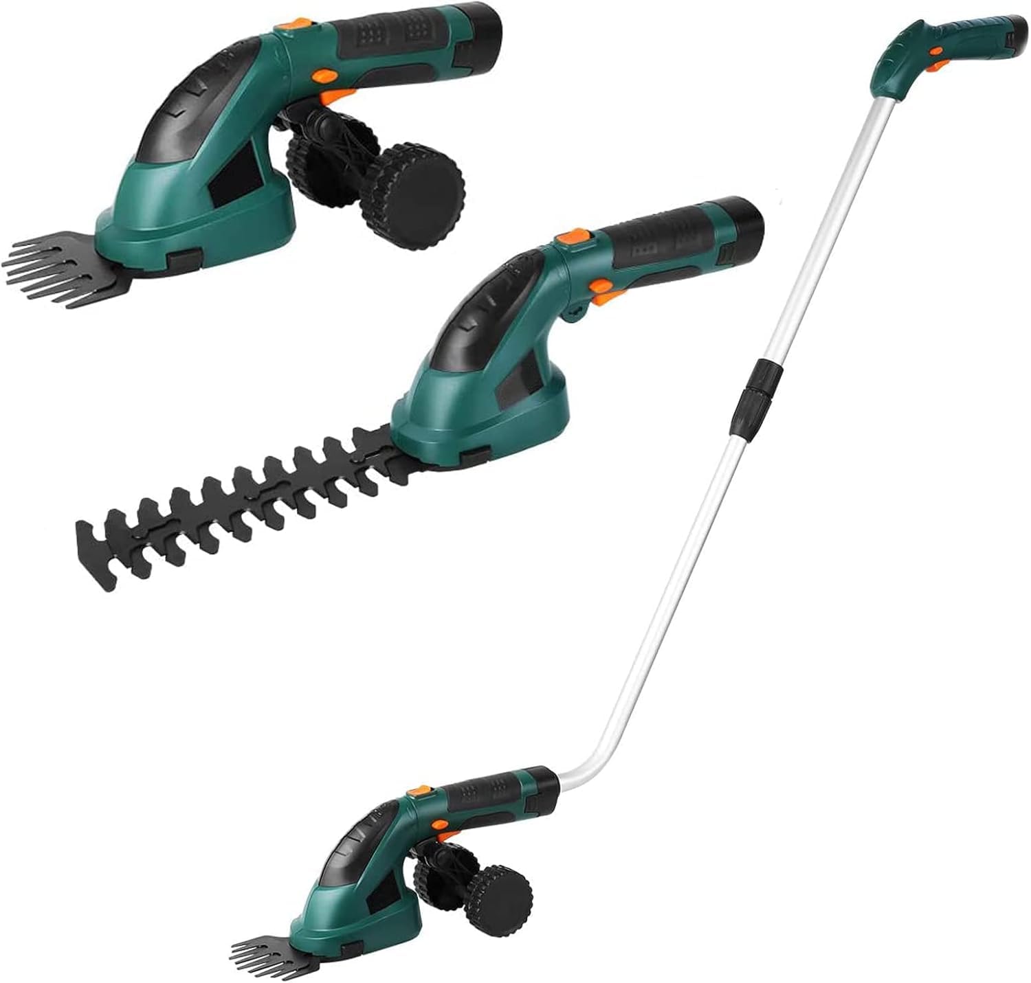 2-in-1 Telescopic Cordless Hedge Trimmer, Electric Hedge Cutter with Battery & Charger, 2 Interchangeable Blades, Portable Shrub Shears Lawn Mower and Electric Garden Tools