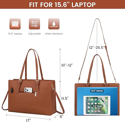 Miniatura 4 de LOVEVOOK Bolsa para laptop para mujer, bolsa de mano de moda para computadora, bolsa de mano de gran capacidad, juego de bolso de hombro de cuero,