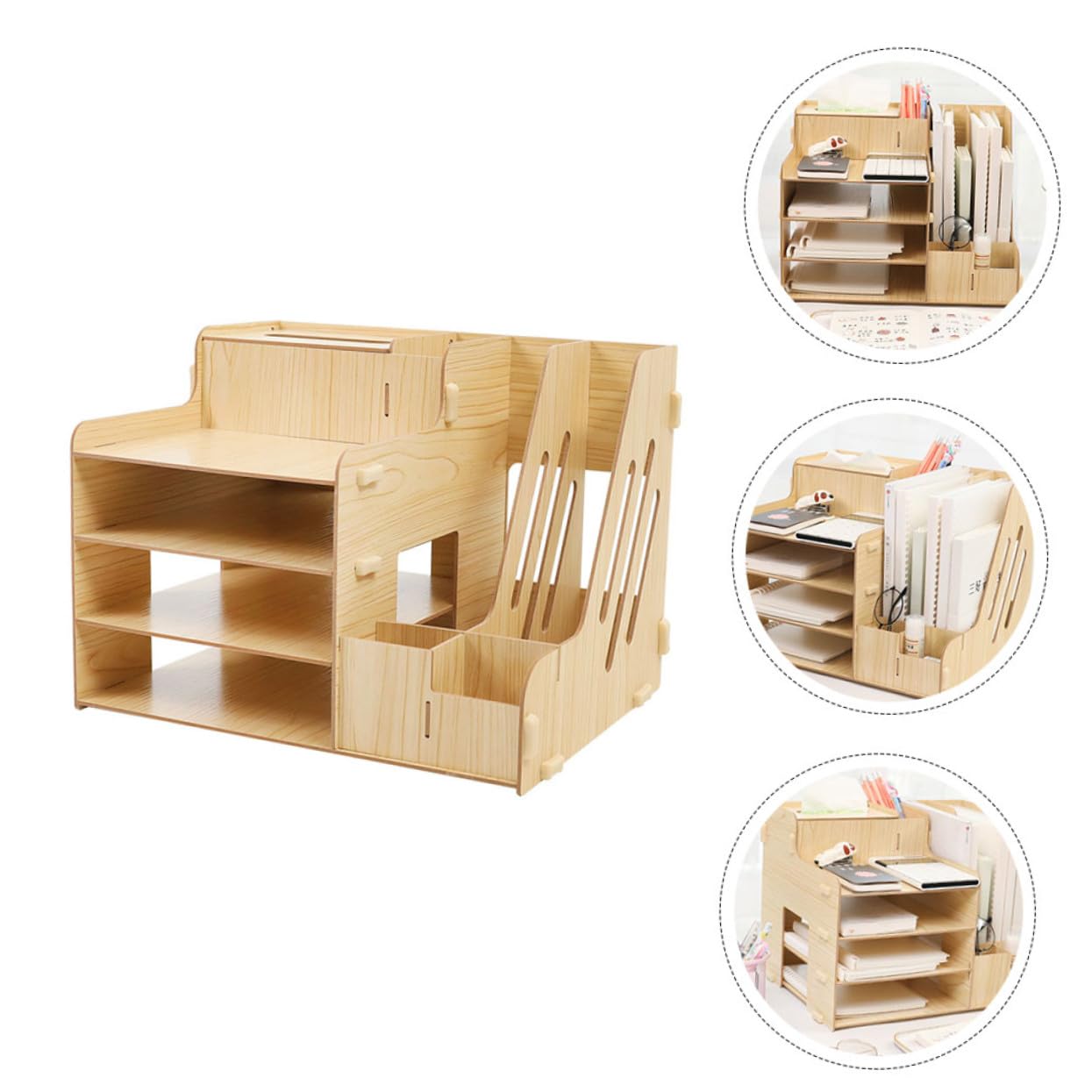 Organizador de Escritorio de Madera de Tamaño Mediano Cajones Extraíbles, Múltiples Compartimentos, para Oficina y Estudio, Soporte para Documentos y Papelería