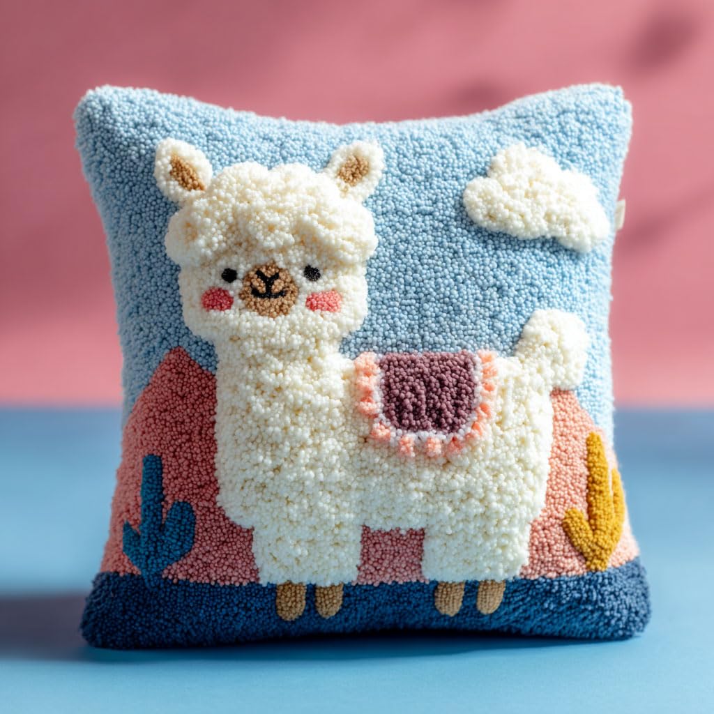 Taxpy Kit di Cuscino Gancio di Chiusura Alpaca animale Kit Federa per Cuscino con Gancio di Chiusura Punch Needle Kits Di Ricamo Fatto A Mano 43x43cm