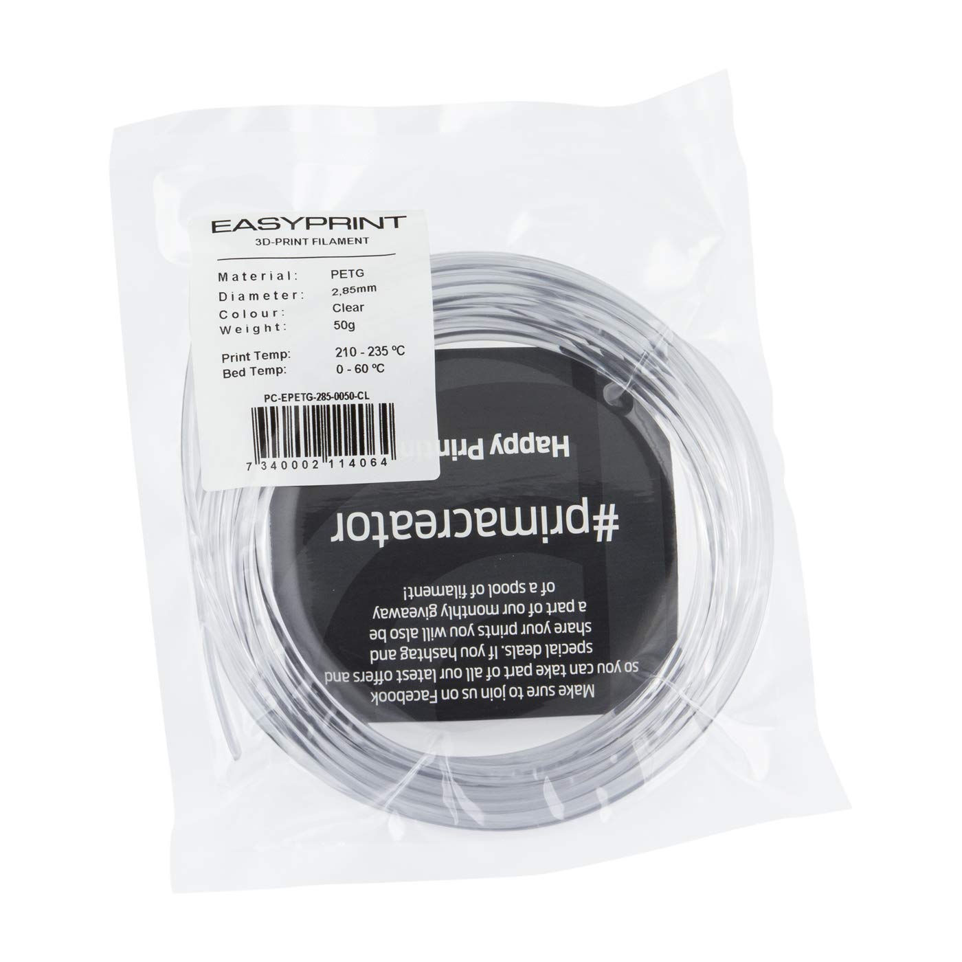 EasyPrint PETG Sample - 2.85mm - 50g - Clear