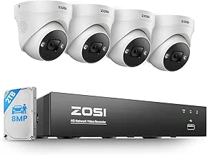 ZOSI 4K POE Security Camera System Outdoor, 4PCS 4K Spotlight Wired Cameras for Home Security, Person Vehicle Detection, Color Night Vision, 8 Ports 16CH 8MP NVR with 2TB HDD for 24/7 Recording asin的图片