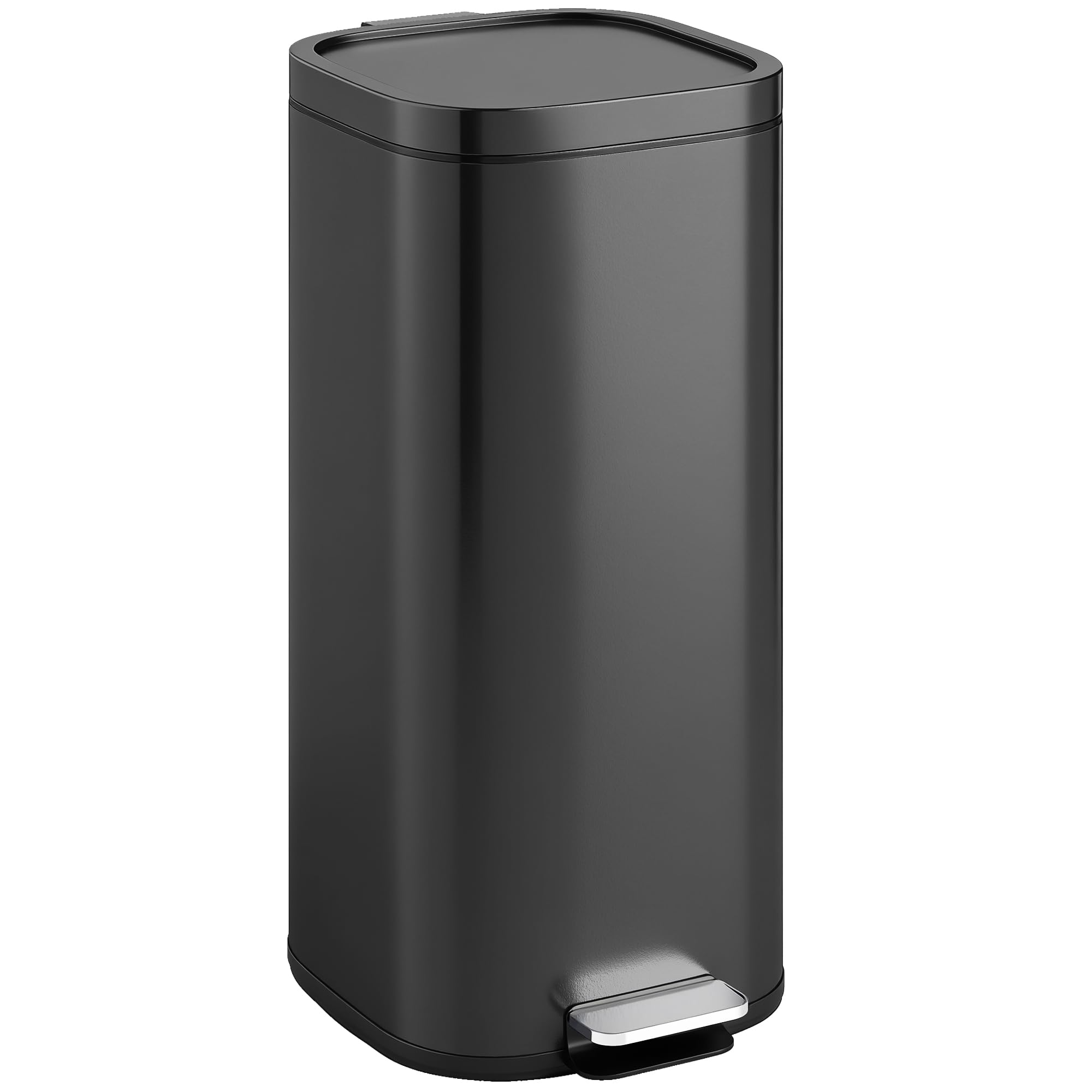 HOMCOM 30L Kitchen Bin with Lid, Compact Pedal Bin with Soft-Close and Stay-Open Lid, Removable Inner Bucket, Fingerprint-Resistant for Kitchen, Home, Office, Bedroom, Black