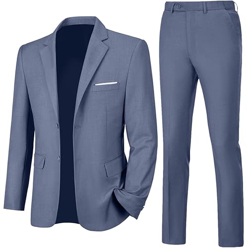 Mens Slim Fit 2 Piece Suit Two Button Notched Lapel Solid Suit Jacket Pants Set Tuxedo for Prom