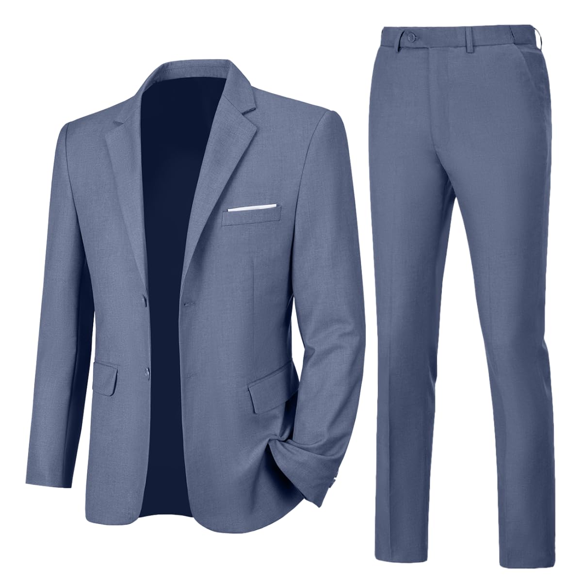 Mens Slim Fit 2 Piece Suit Two Button Notched Lapel Solid Suit Jacket Pants Set Tuxedo for Prom