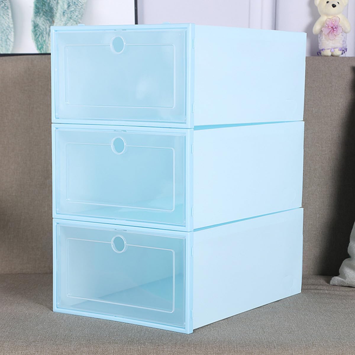 Stackable Plastic Shoe Boxes for Men 33x24x14cm Dustproof Drawer Organizer, Space-saving Shoe Storage Container 6pcs for Closet and Home Use