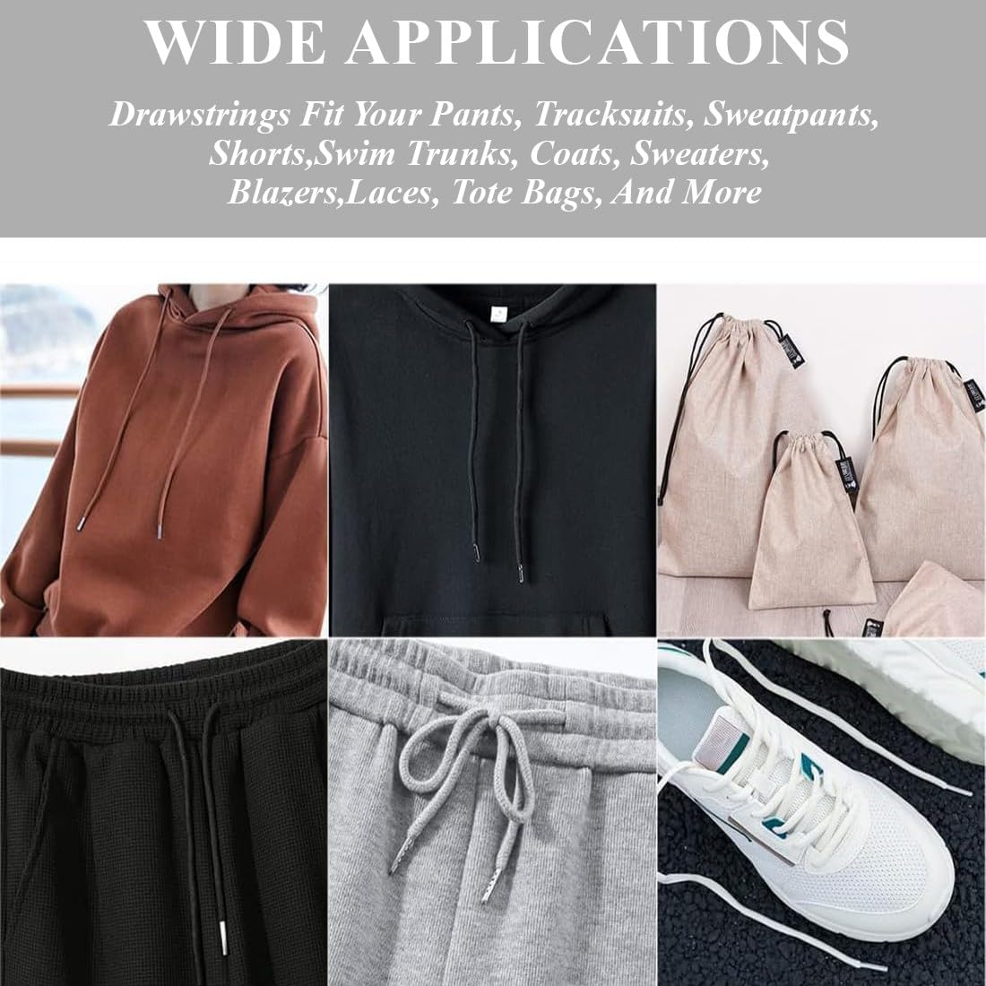 8 Cordoncini di Ricambio in Cotone per Abbigliamento: Coulisse per Pantaloni, Flessibile per Infila, Adatto a Tute, Felpe, Scrubs, Giacche, etc, Lacci pratici e resistenti!