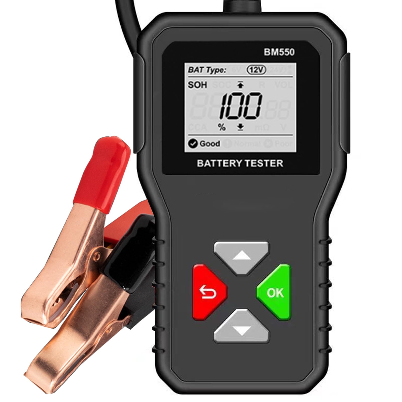 BM550 Testeur Batterie AUTO 6V 12V 24V, 100-2000 CCA 2-200Ah Testeur Alternateur Automobile, Système Détection Charge Voiture,Analyseur Batterie Numérique pour Voiture Camion Moto ATV SUV Bateau Yacht