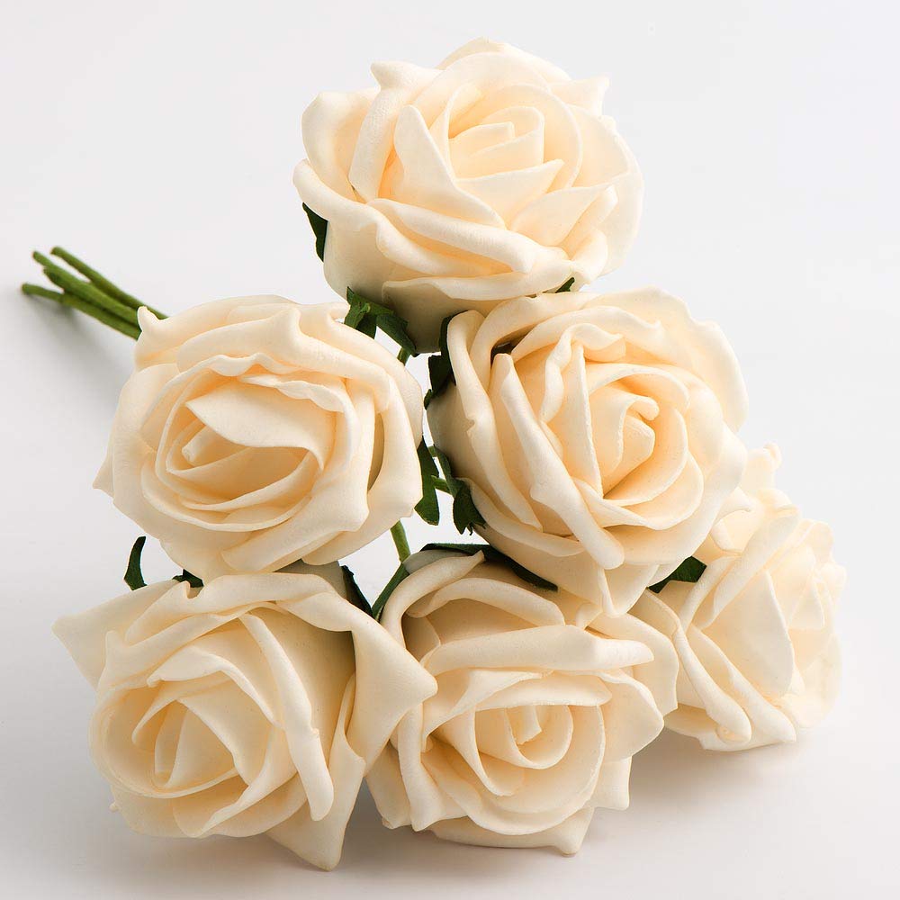 Italian Options Colourfast Artificial Foam Rose Flowers Wedding Bouquet, 5cm, Cream