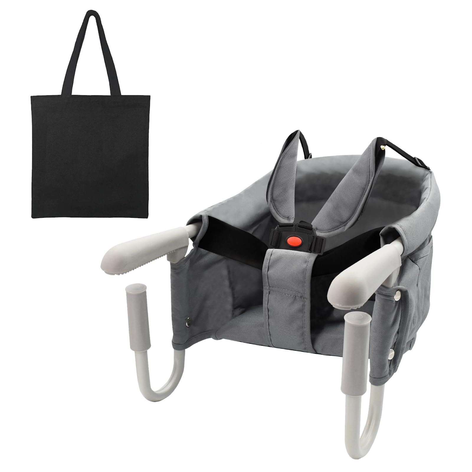 Surplex Tischsitz Faltbar Babysitz mit 5-Punkt-Sicherheitsgurt, Klappbarer Baby Hochstuhl Sitzerhöhung mit Transporttasche für zu Hause & Unterwegs, Belastbar Bis 15 kg, Waschbar, Grau