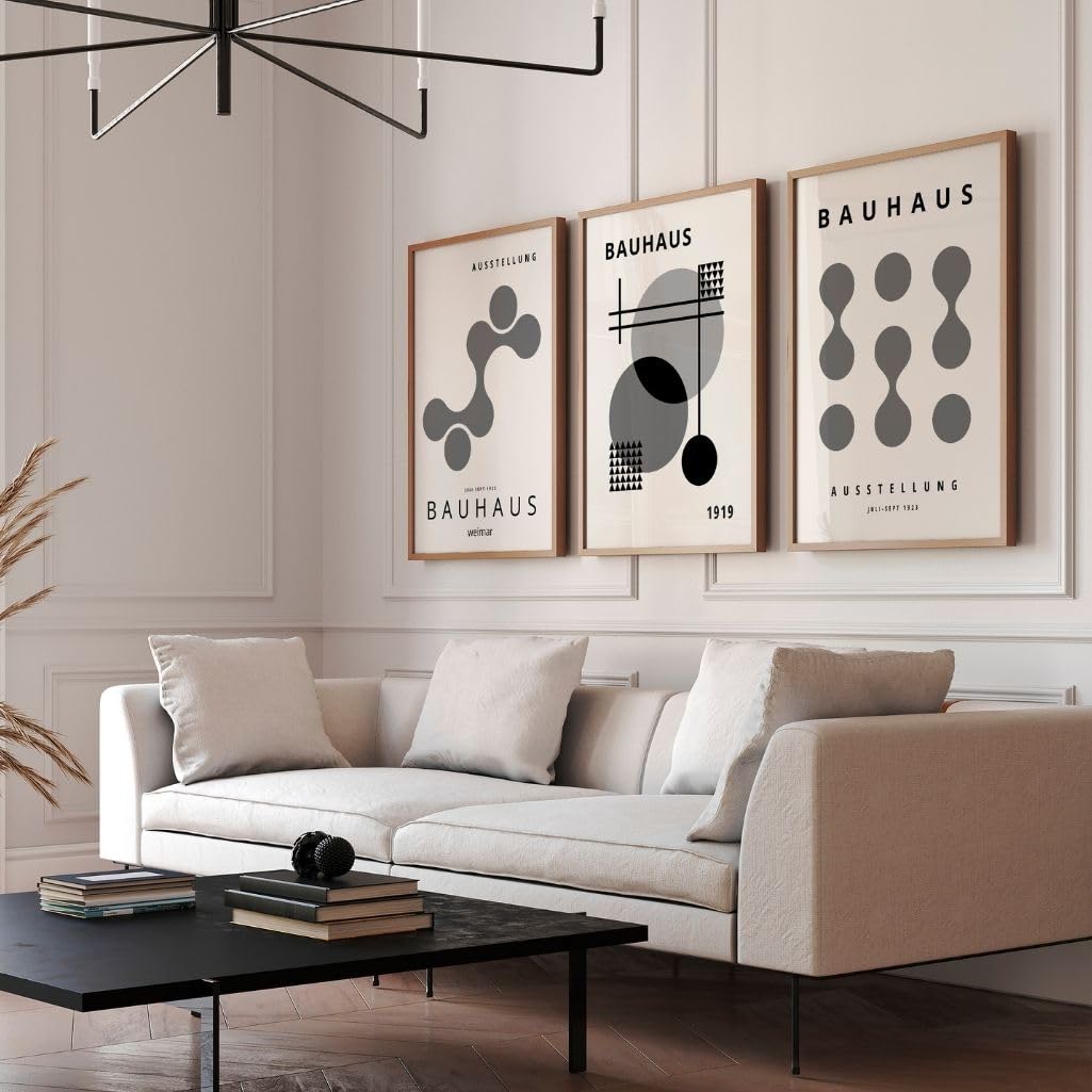 ARTINSPIRIO Bauhaus Poster-Set, 3 Stück, Minimalistisch, Geometrisch, Grau, Ohne Rahmen, Wanddekoration (A2)