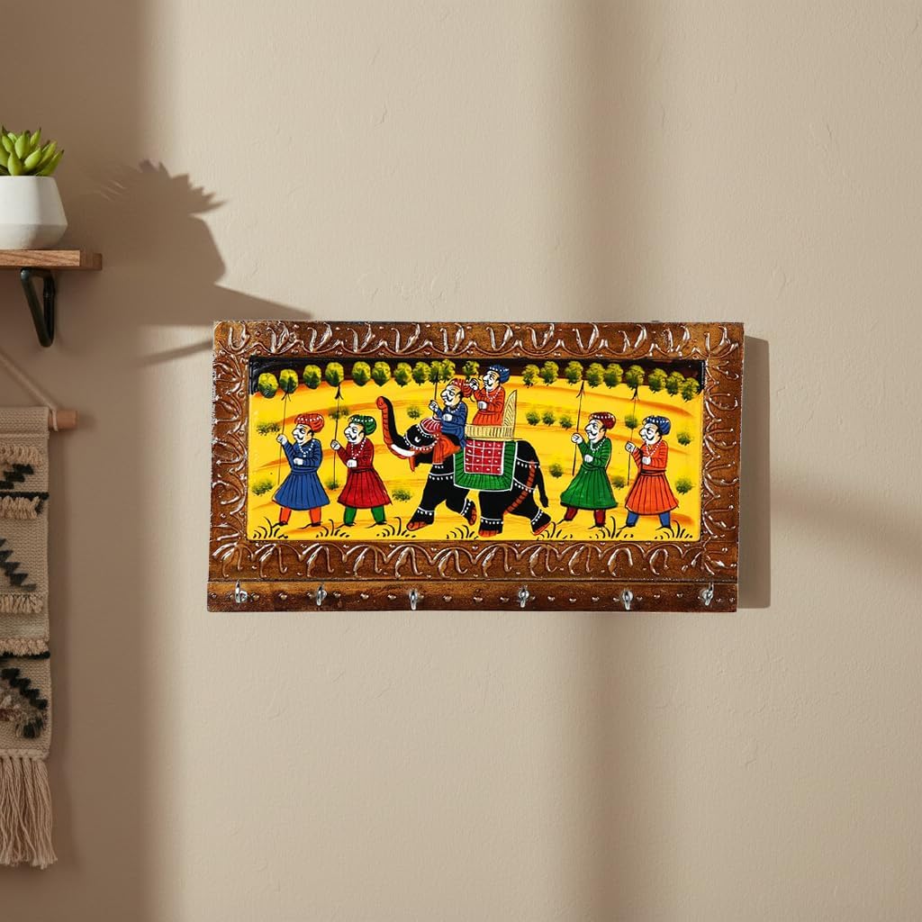 Rajasthani Wooden Key Holder - 6 Hooks -7