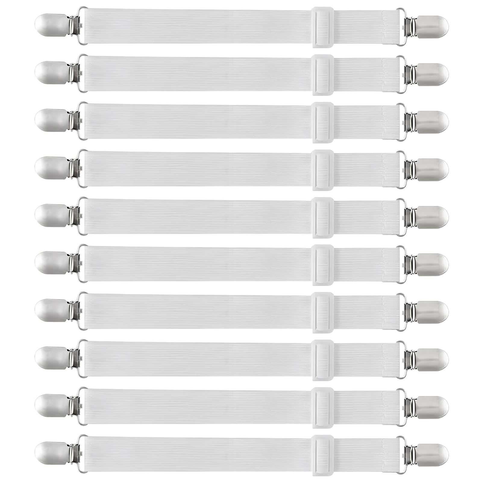 Colexy Bed Sheet Clips-10 pcs White, 50-230cm Adjustable Bed Sheet Straps