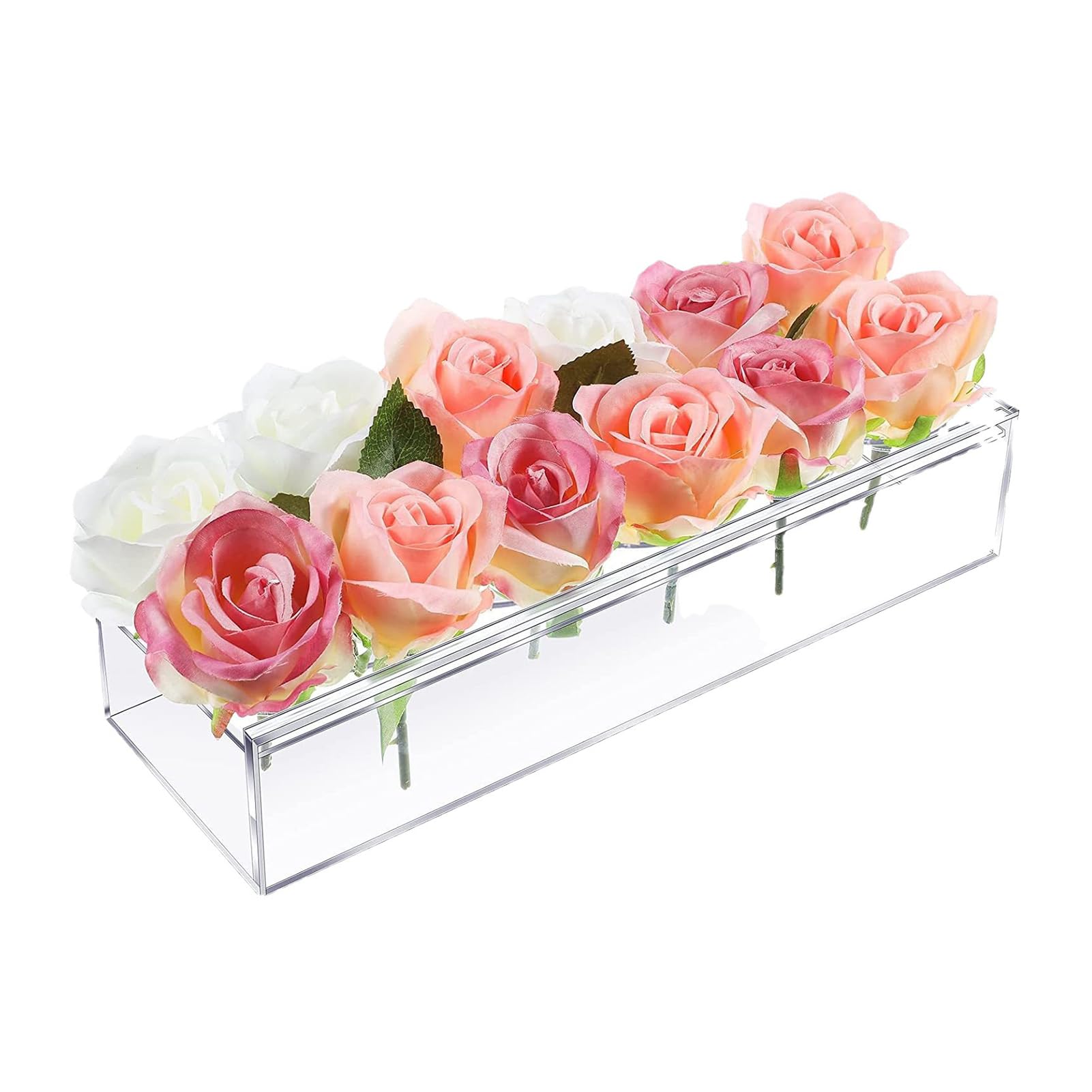 Pcscevcr 12 Holes Clear Acrylic Flower Vase, Rectangular Floral Centerpiece For Dining Table, 30Cm/12Inch Modern Vase Flower Arrangement Container, For Wedding Home Decor (12 Holes)