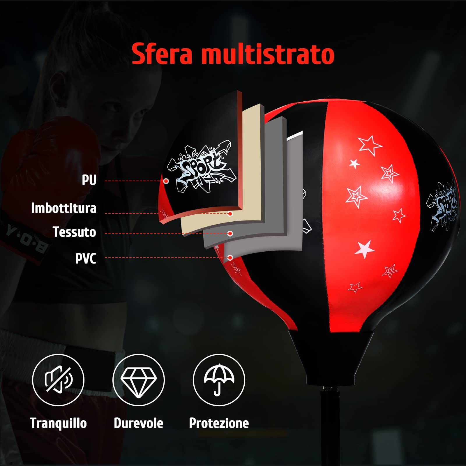 COSTWAY Punching Ball per Bambini e Adulti, Pungiball con Guanti e Pompa Manuale, Sacco da Boxe da Terra Altezza Regolabile 85-130cm