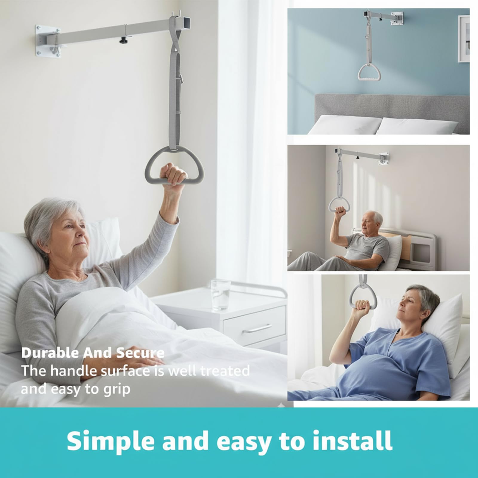 Trapezio Bar per letto Aiuti Mobilità,Trapezio da Letto per,Anziani Comodino Pull Up Bar Ascensore,medico per Trasferimento Rail Aiuto in piedi Handicap ausili per alzarsi dal