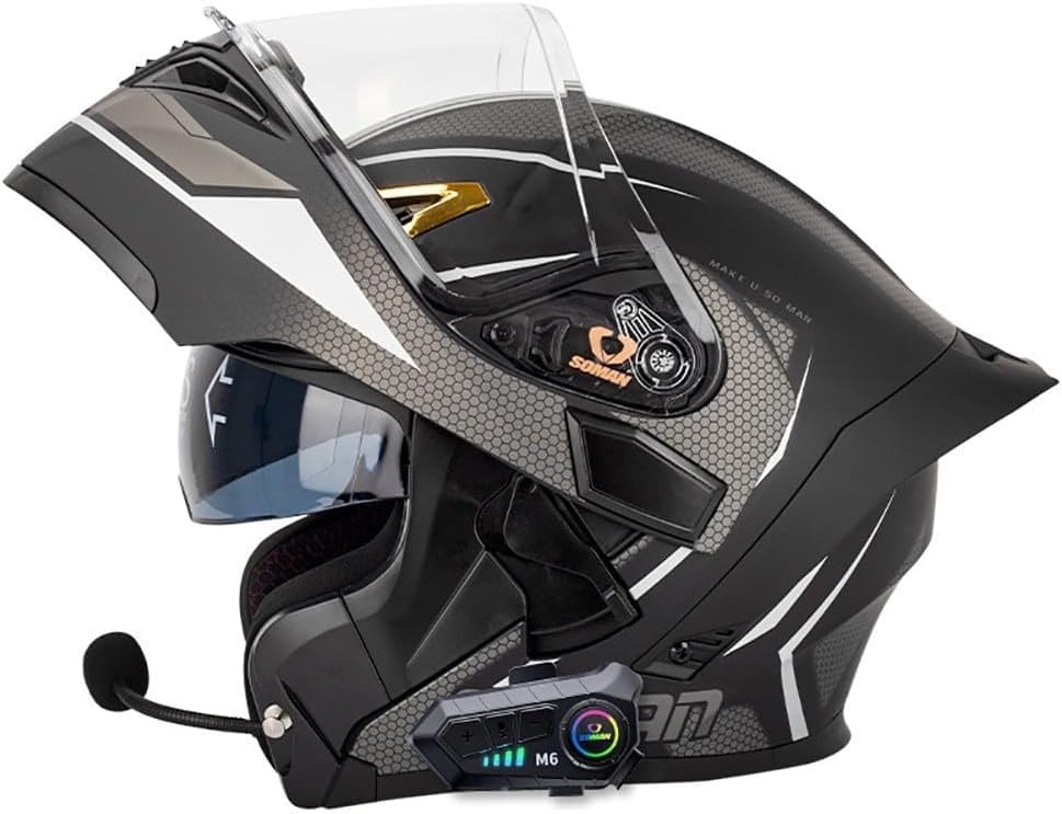 Casco modular para motocicleta con Bluetooth, homologado ECE/DOT, doble visor, casco integral para hombre y mujer, casco para adulto para motocicleta/scooter con altavoz integrado F,XL=61-62cm