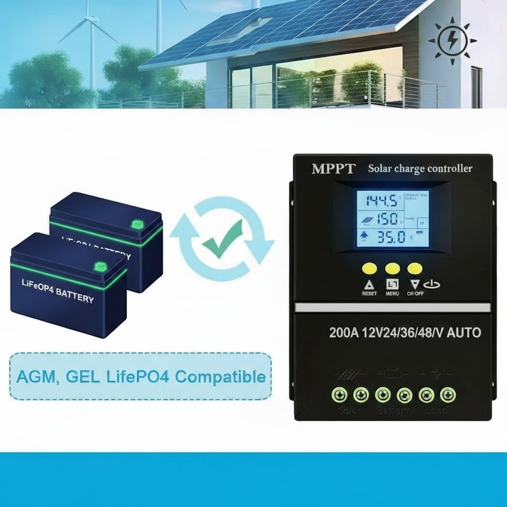 100 A MPPT-Chargeregler, 100 A Solar-Battery-Controller, 12/24/36/48 VBlei-Säure- und Lithium-Batterien, Affichage LCD, Protection contre la charge, Design étanche à l'eau