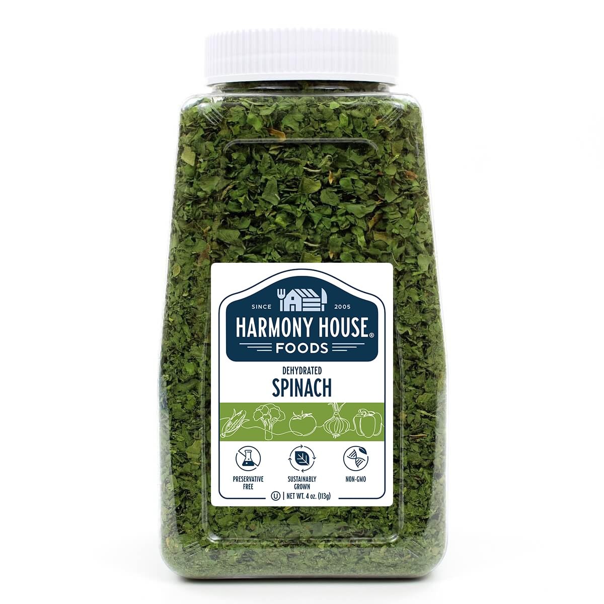 Dried Spinach Flakes – Dehydrated Vegetables For Cooking, Camping, Emergency Supply and More (4 oz, Quart Jar)