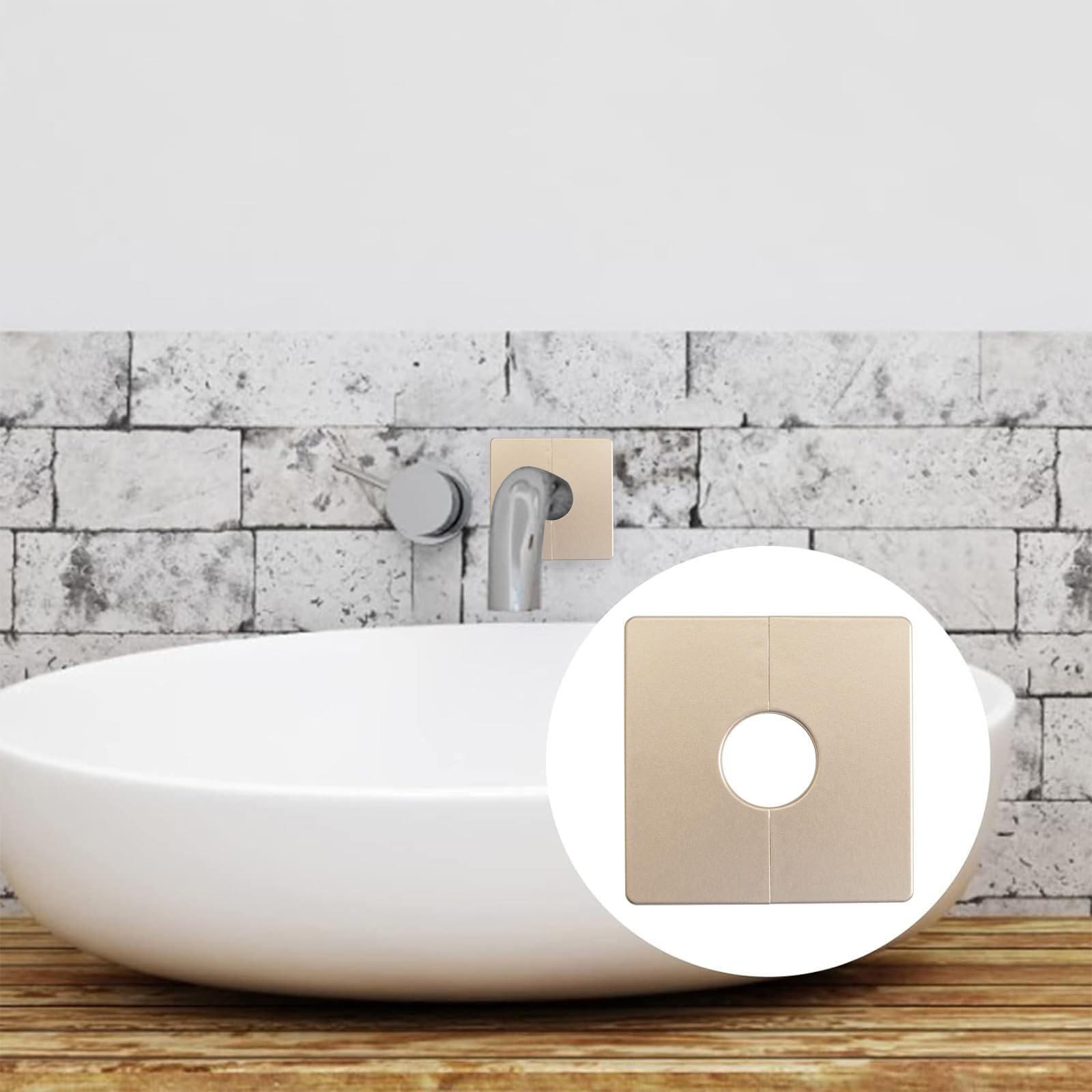 Cubiertas de tubo de pared UFURMATE, 2 piezas de placas de escudo cuadradas de plástico autoadhesivas, cubiertas de tubo de ducha decorativas, diámetro interior 28mm/1.1 pulgadas (dorado)