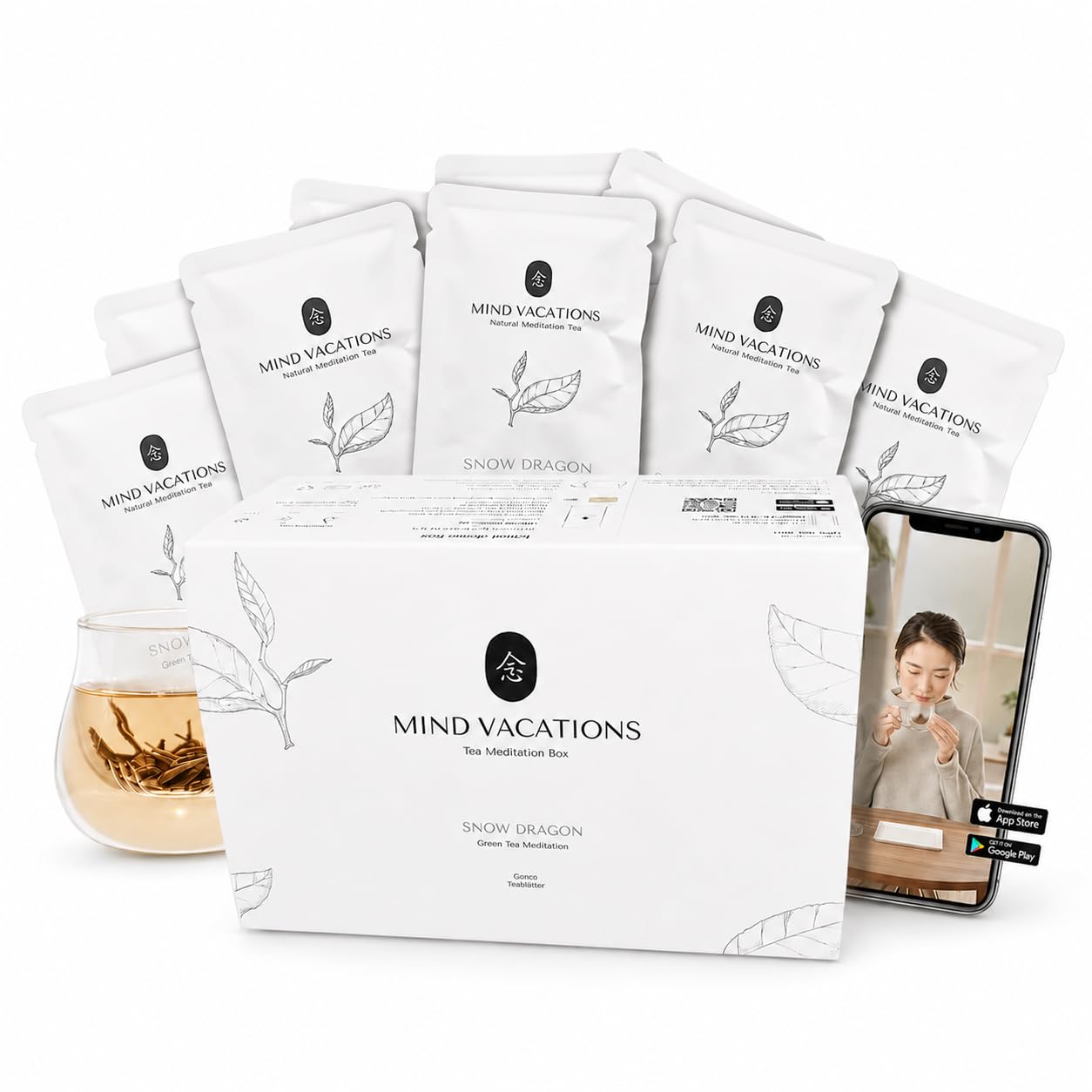 TEA MEDITATION BOX | Geschenk-Set | Entspannung für Körper & Geist | Inhalt: 10 x geführte Teemeditation, 10x Bio-Tee, 1x Meditationsglas