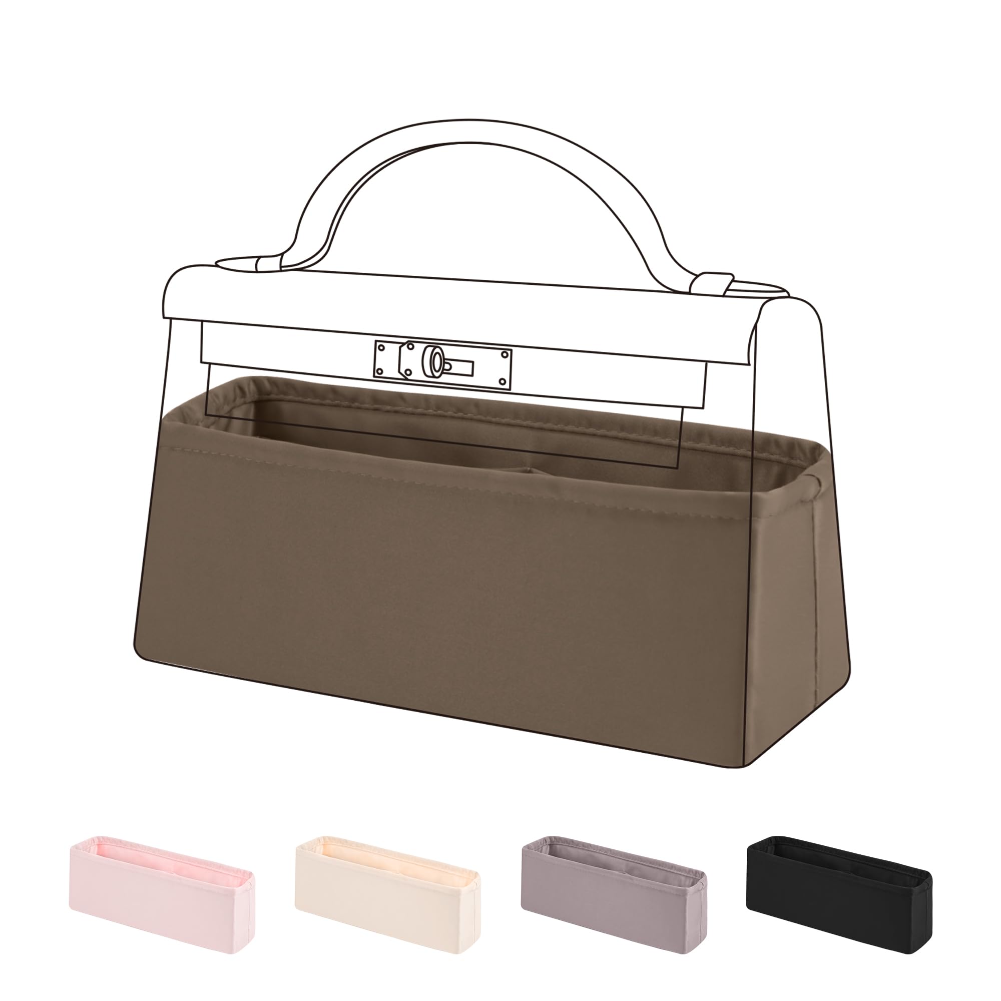 DGAZ Silk Purse Organiser Insert Fits MiniKelly Pochette, Silky Smooth Bag Organiser, Luxury Handbag & Tote Shaper (Etoupe grey, MiniKelly Pochette)
