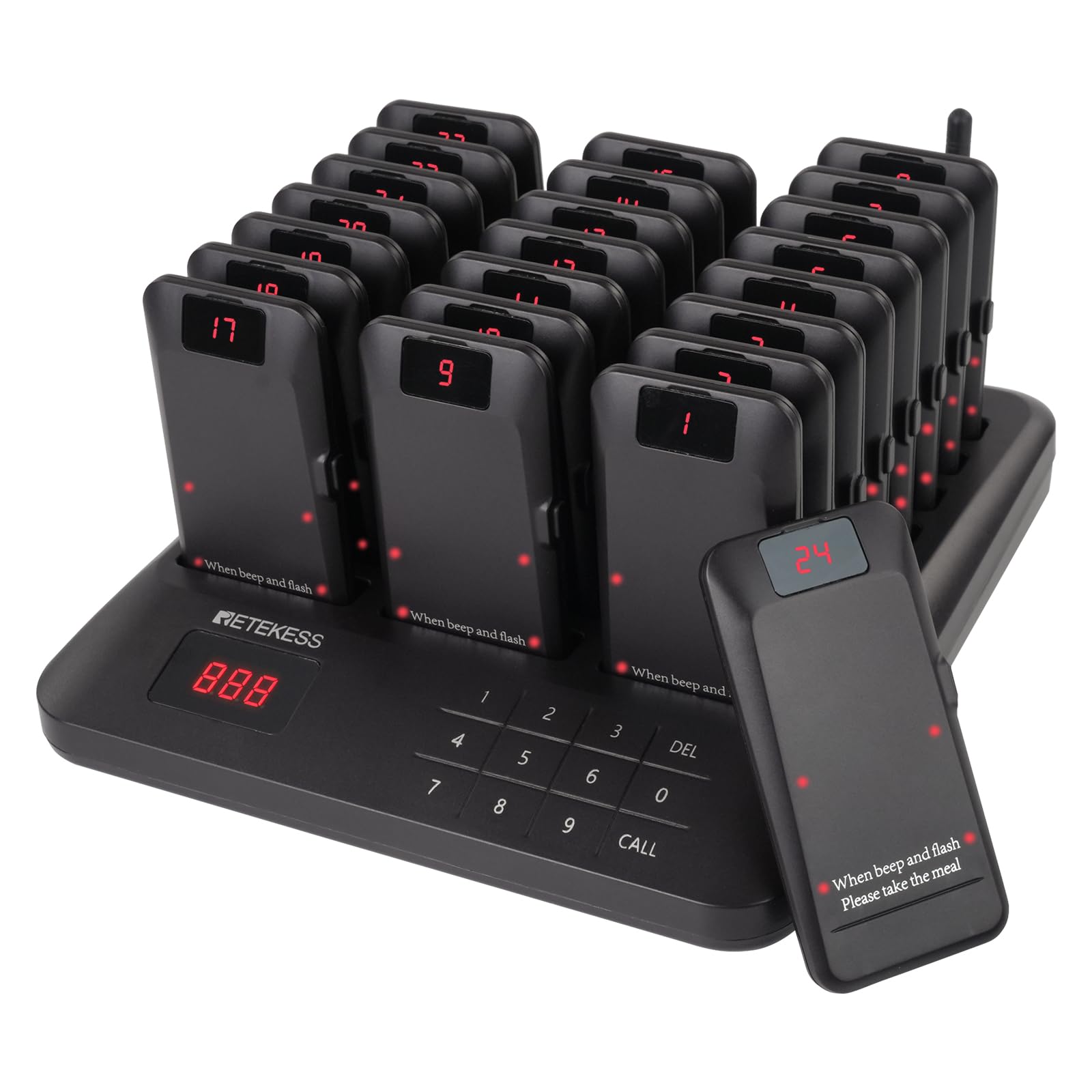 Retekess TD157P Cercapersone Ristorante, 800M Pager Ristorante, 24 Cercapersone, Con Tasto Mute, 39 Modalità di Chiamata, 300 mAh 24H, Cercapersone Wireless per Area Ristoro, Supermercati, Hotel