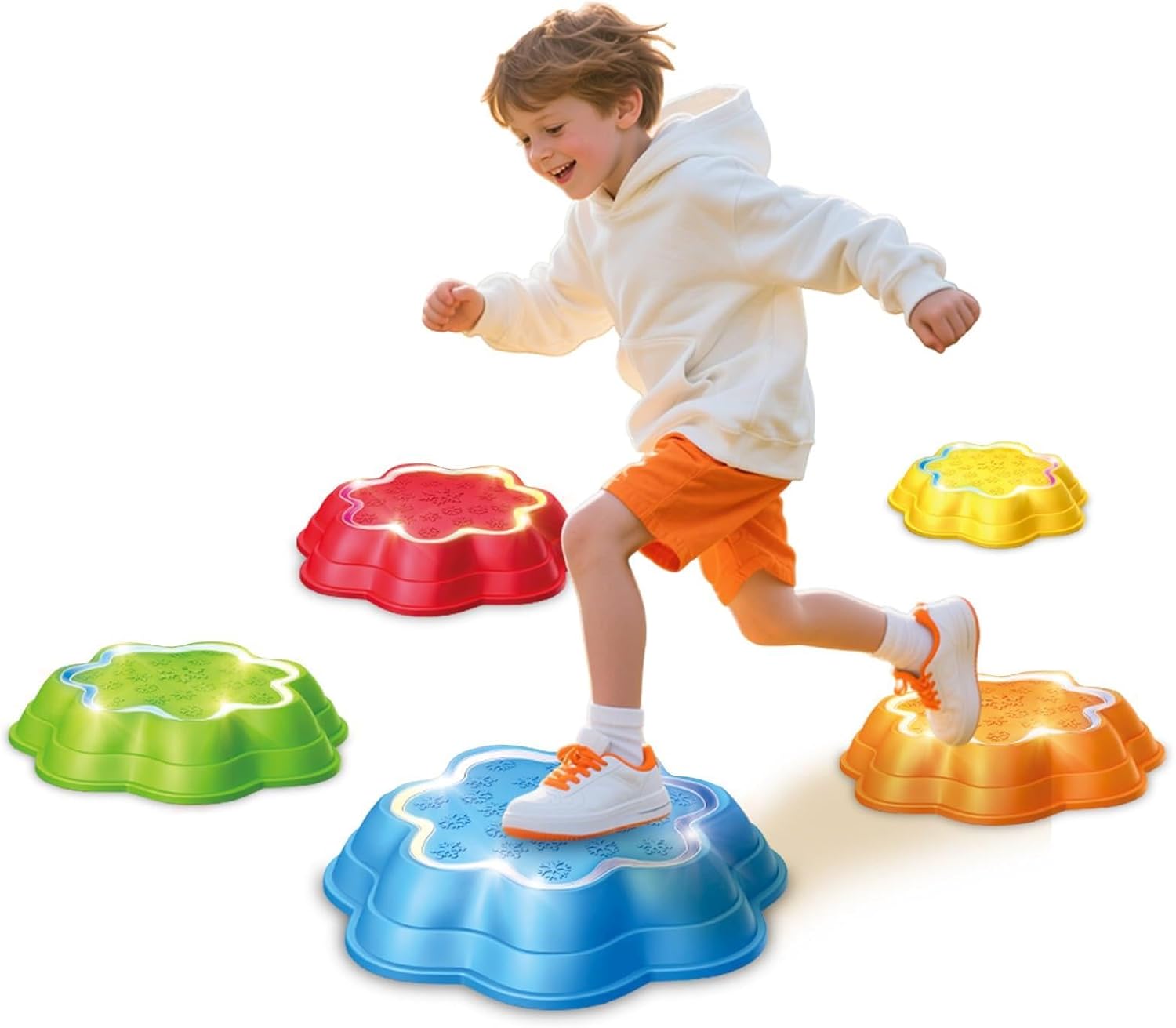 Stepping Stones for Kids with Music Colorful Light-Up, 5 PCS Non-Slip Sensory Stepping Stones Indoor Outdoor Toys Enhance Balance for Kids Toddlers