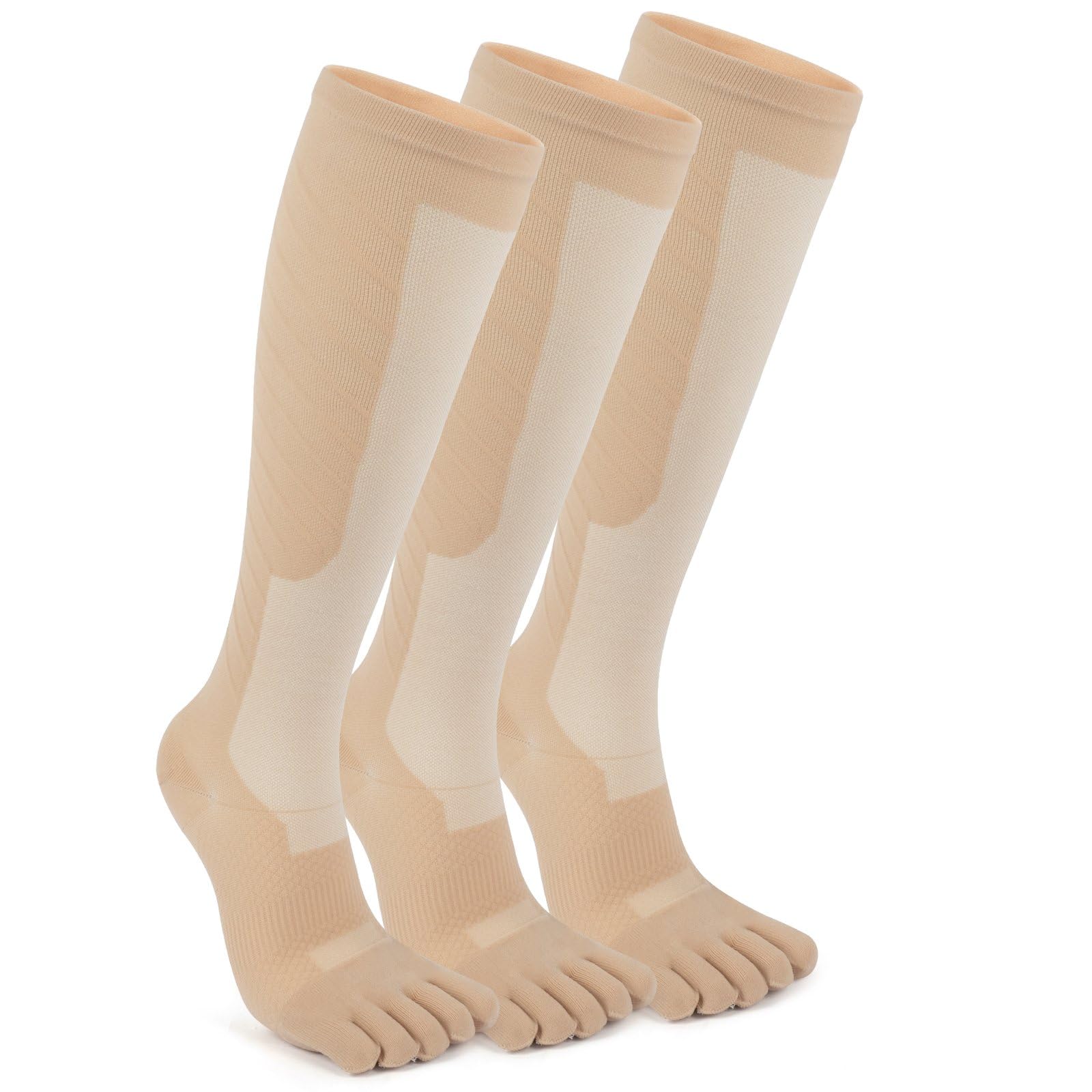 Compression Toe Socks for Men and Women 15-20mmHg, 3 Pairs, Knee High Five Finger Stockings