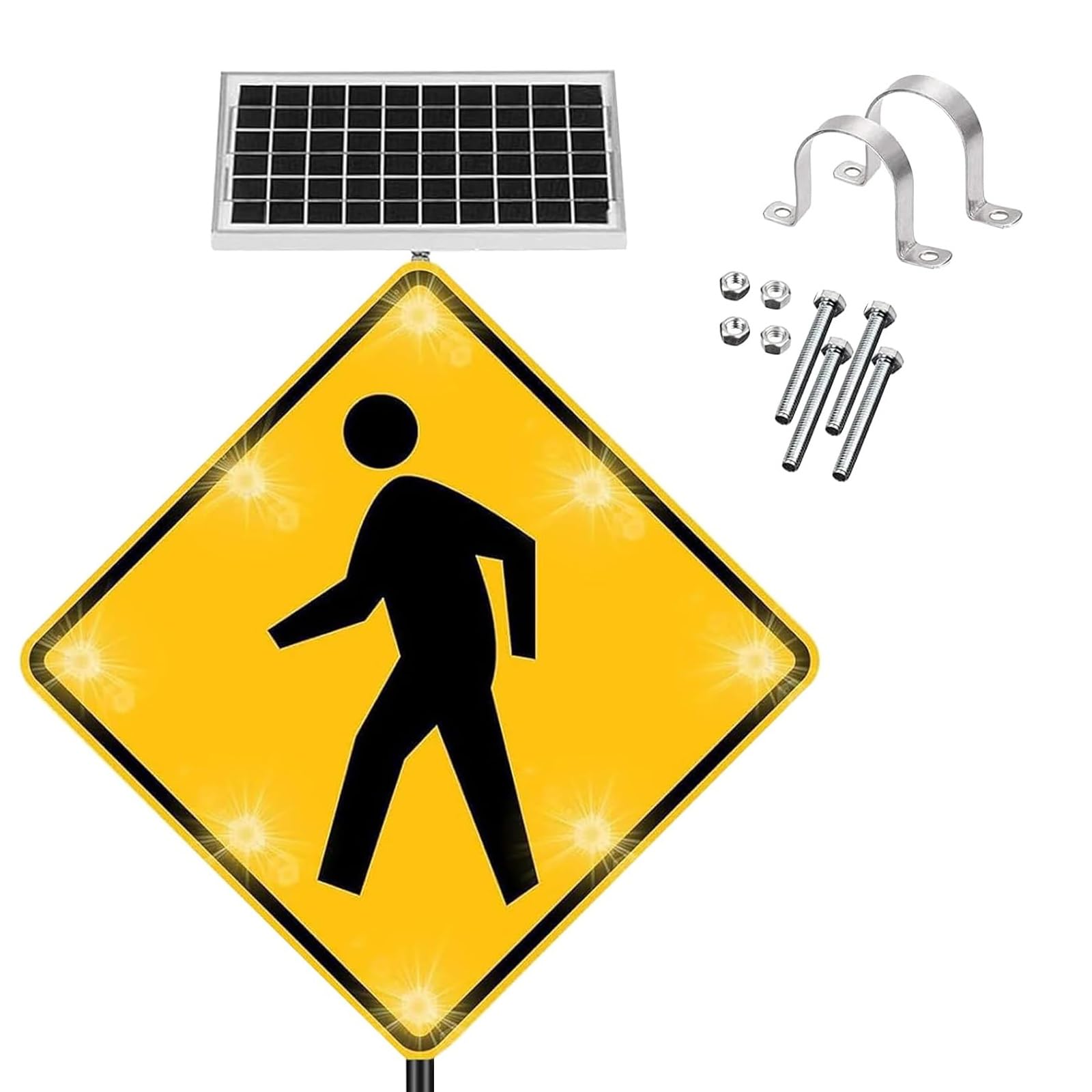 Señal solar LED intermitente de cruce peatonal, advertencia de tráfico de alta visibilidad, letrero de metal reflectante de aluminio para cruces peatonales, impermeable IP65