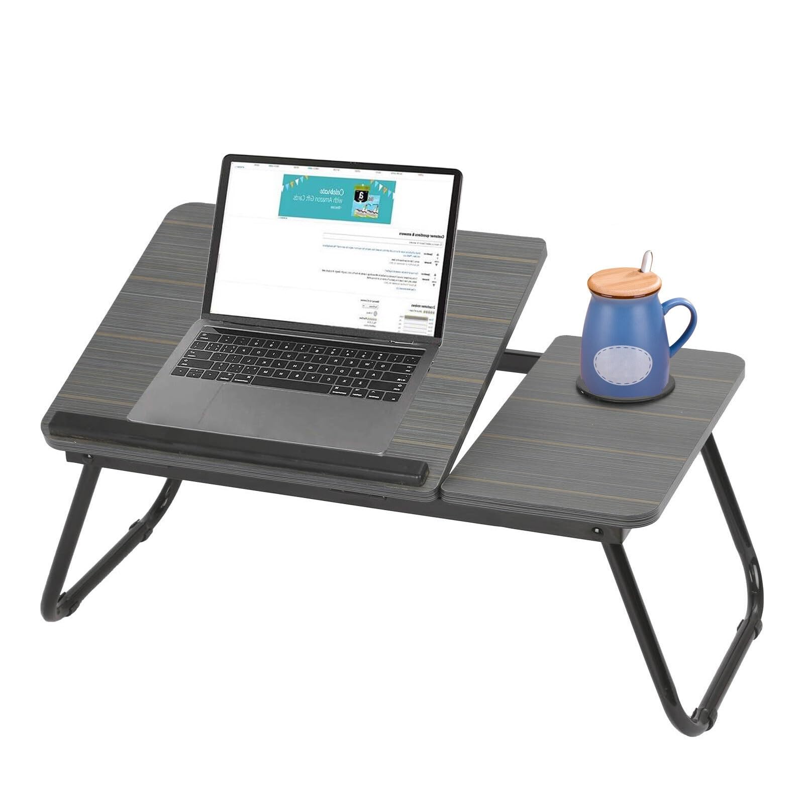 Table de Lit Pliable pour Ordinateur Portable 55x32cm Plateau Multifonction avec Porte-Gobelet Bureau Portable pour Lecture Petit-Déjeuner (Noir)