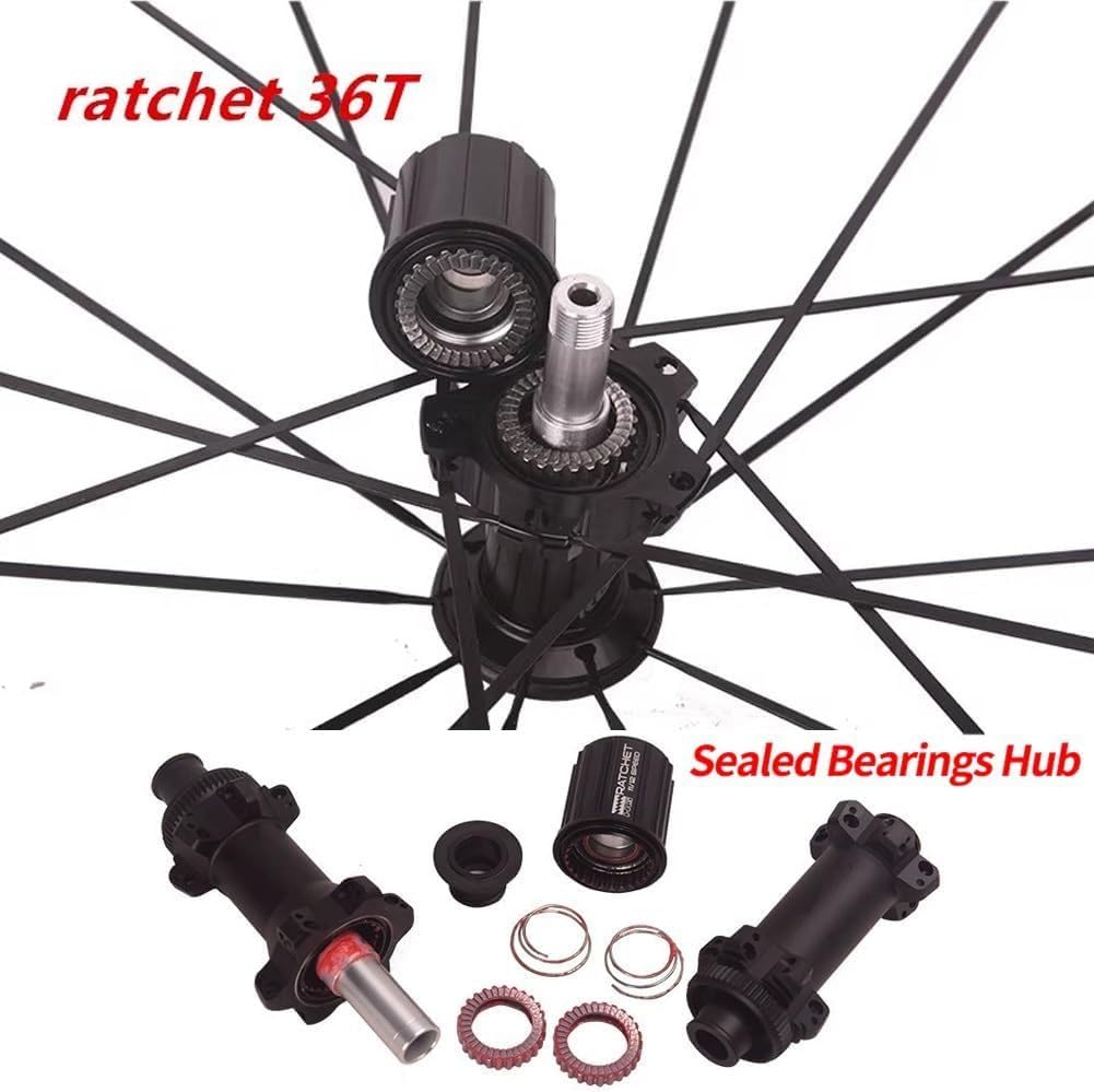 Ruote per Freni A Disco 50Mm Set Ruote da Corsa in Carbonio 700C Center Lock per ASSE Passante 21Mm Larghezza Interna Compatibile con Copertoni A Spago E Tubeless, Sistema A Cricchetto 36T