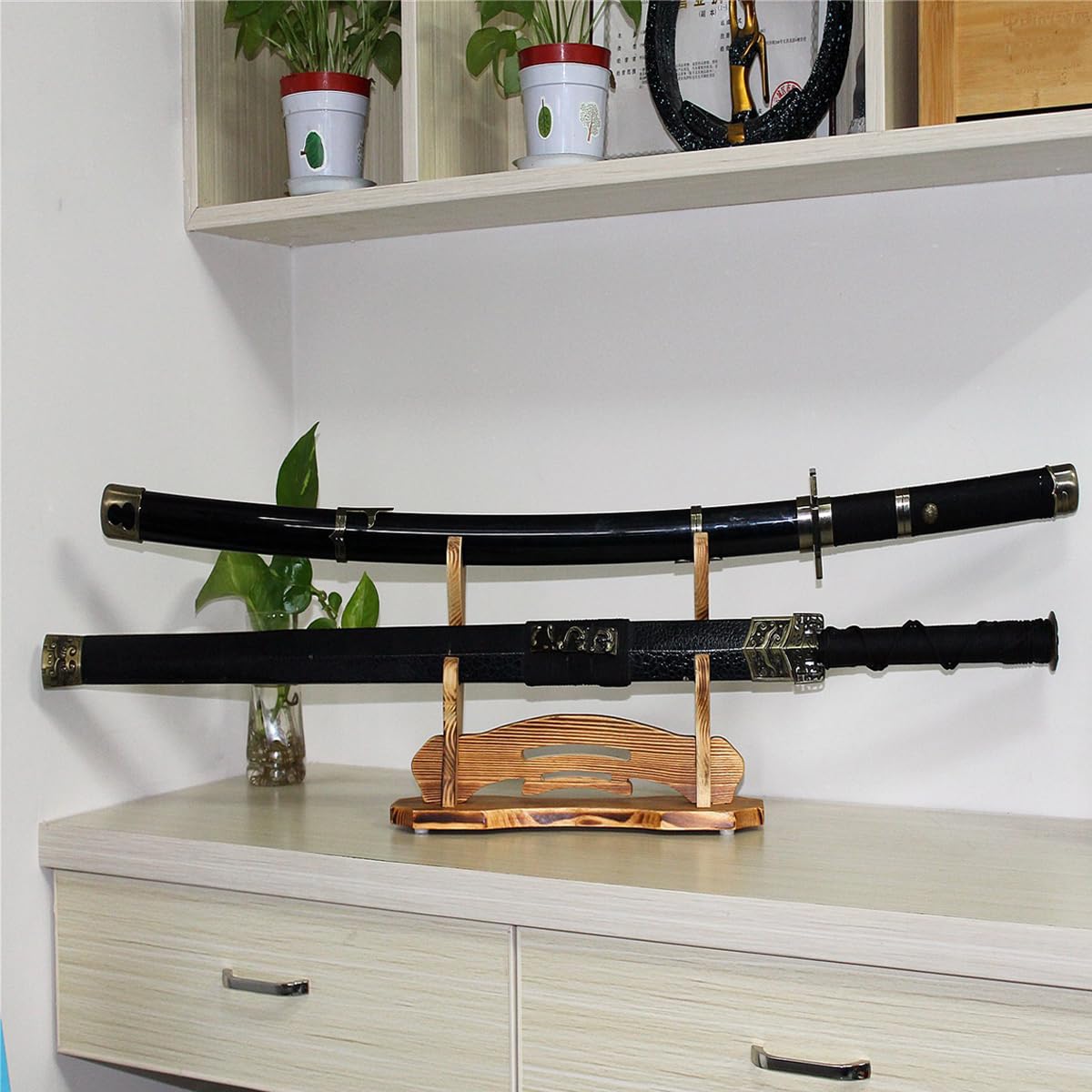 BiJun Supporto per Spada Katana, Supporto per Spada Samurai Supporto per Spada Supporto per Katana Supporto per Spada Samurai Supporto da parete per Katana Wakizashi Tanto Supporto (2 Strari)