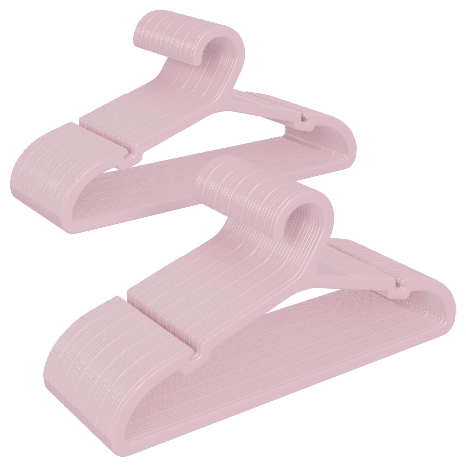 ABHENG 60 Unidades Perchas para Niños de Plástico, Ahorro de Espacio Perchas para Bebés, Antideslizantes, Ultra-Delgadas, 35An x 17,5cm, Rosa, APY0760P