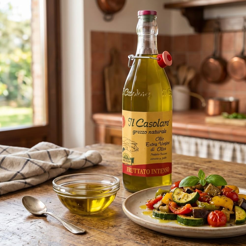 Farchioni Il Casolare - Fruttato Intenso Saveur - Huile d'Olive Extra Vierge (1 Litre) | Non Filtré et Pressé à Froid | Non Filtré et Pressé à Froid
