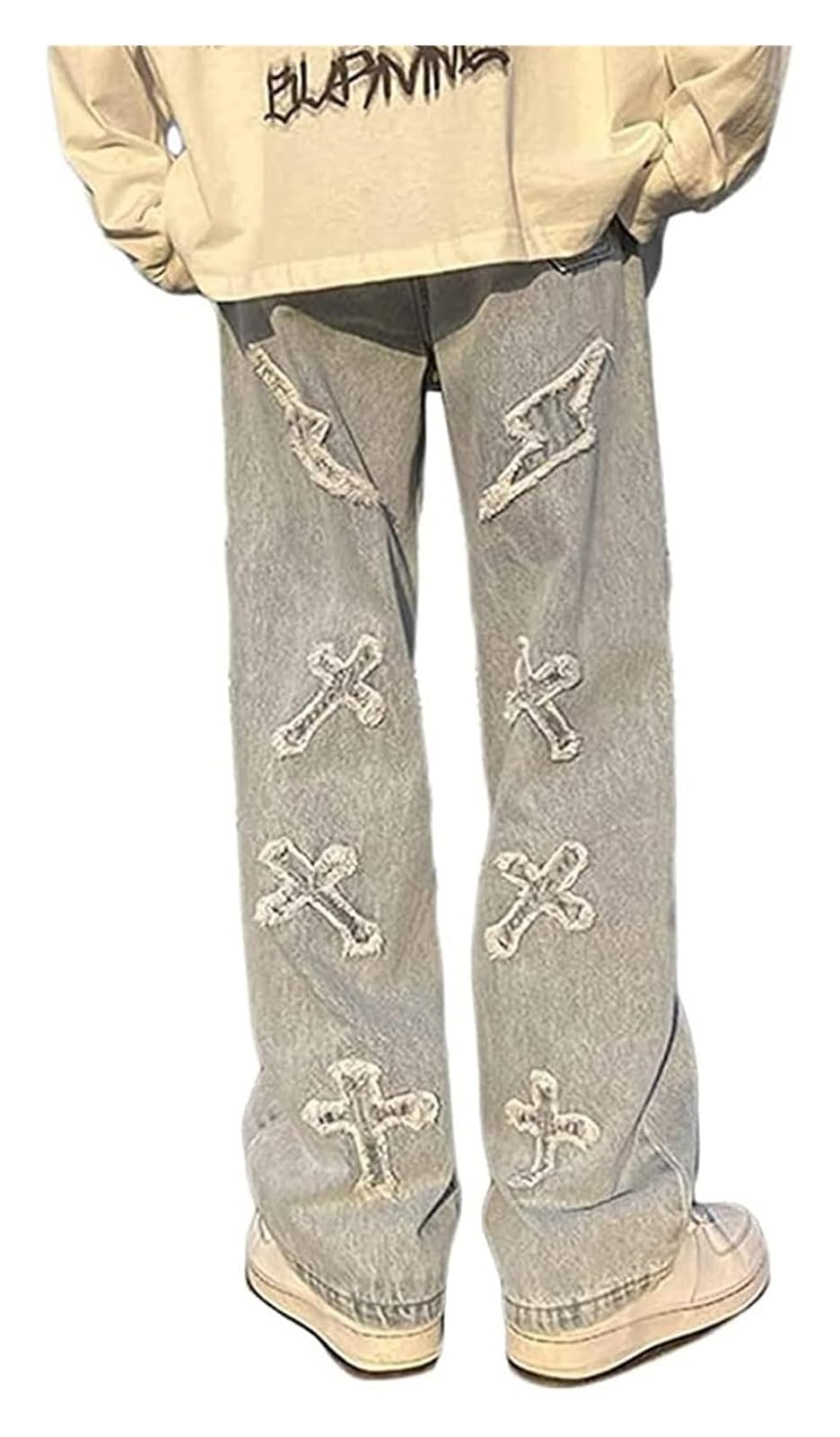 SIYAN Baggy Jeans spodnie kieszonkowe, męskie denim, spodnie cargo, szerokie spodnie na nogi, luźne spodnie streetwear hip hop, harajuku, vintage, Y2K, proste nogawki, streetwear (niebieskie, XL)