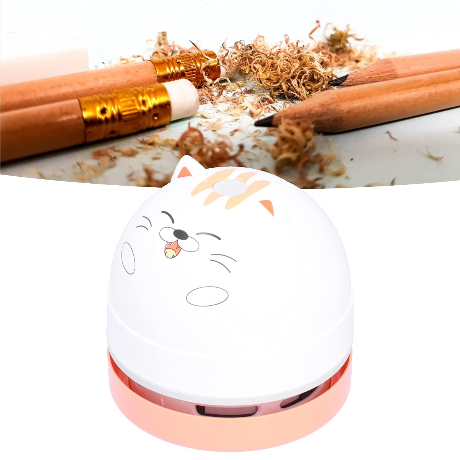 Aspirateur de Bureau de Conception Animale Mignon, Mini Balayeuse de Poussière de Table de Charge USB avec Clavier de Conception Rotatif à 360 ° sans Fil pour Bureau à Domicile(Chat)